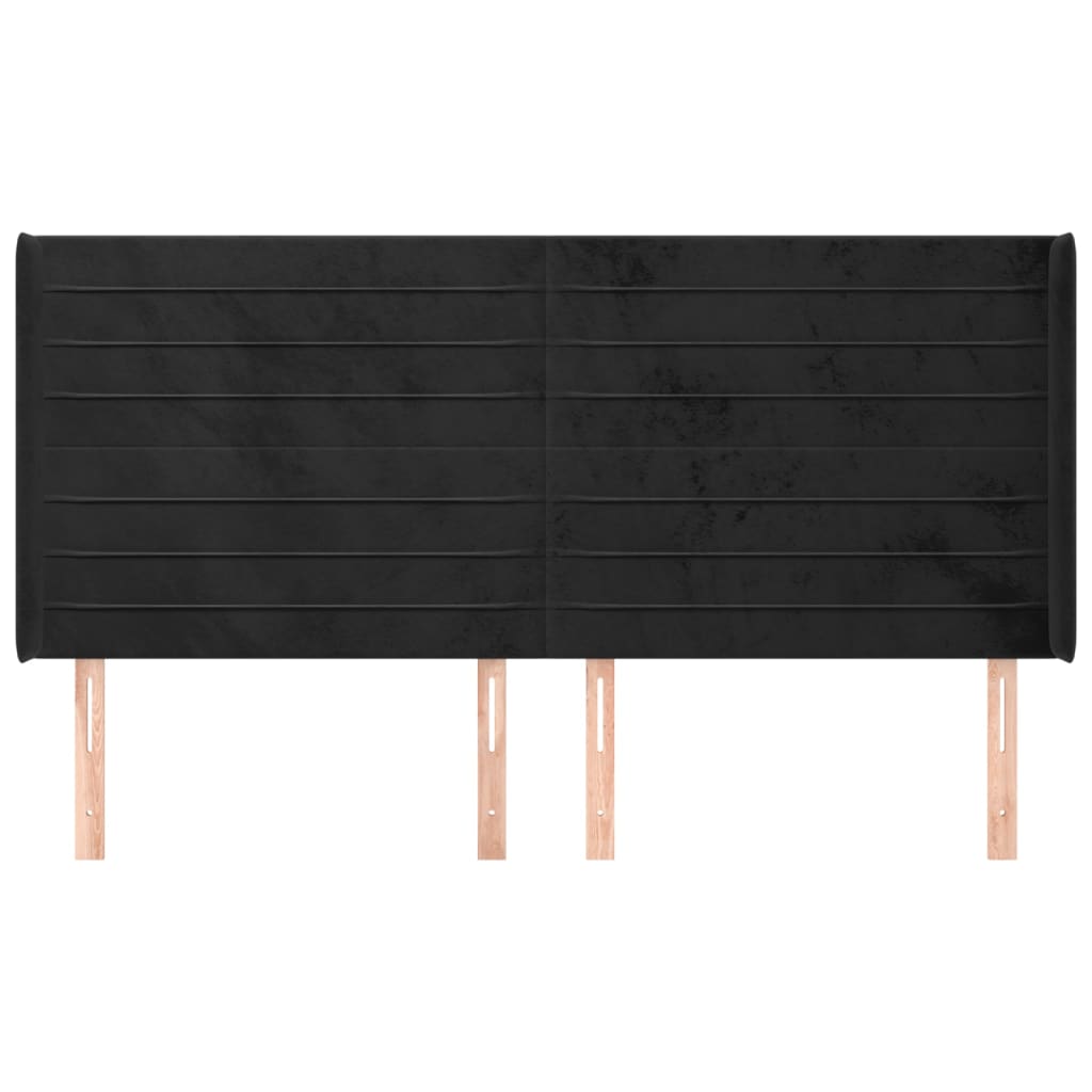 Uzglavlje s ušima crno 183x16x118/128 cm baršunasto