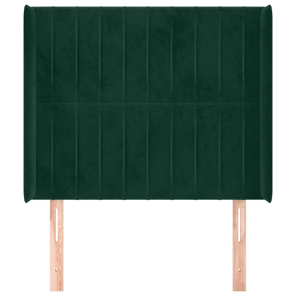 Uzglavlje s ušima tamnozeleno 83x16x118/128 cm baršunasto