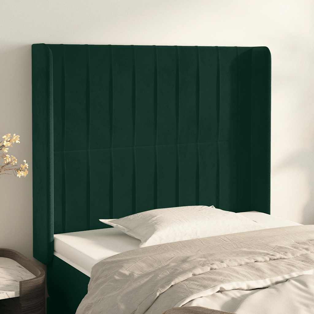 Uzglavlje s ušima tamnozeleno 83x16x118/128 cm baršunasto
