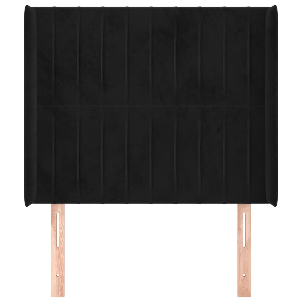 Uzglavlje s ušima crno 93x16x118/128 cm baršunasto