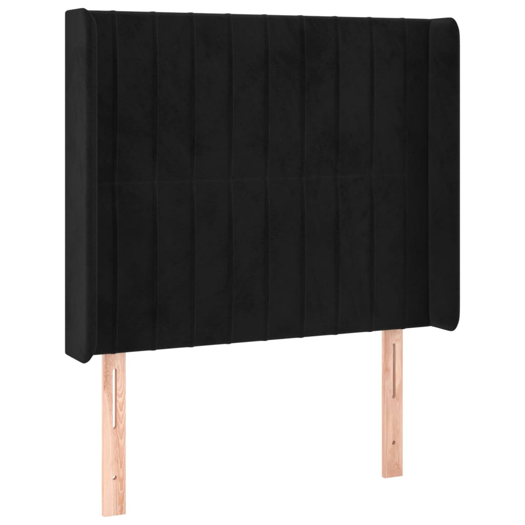 Uzglavlje s ušima crno 103x16x118/128 cm baršunasto