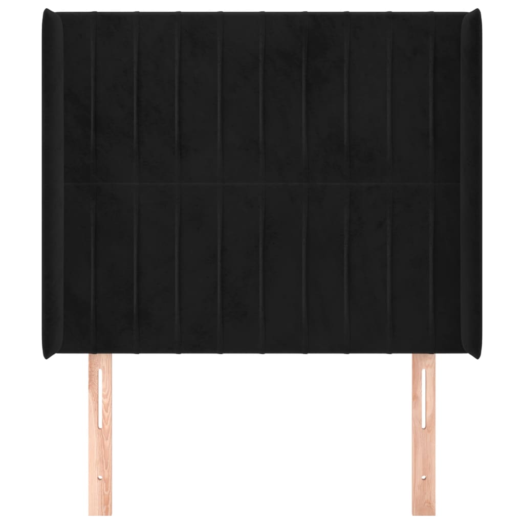 Uzglavlje s ušima crno 103x16x118/128 cm baršunasto
