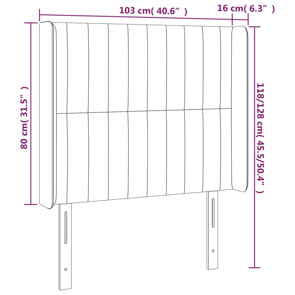 Uzglavlje s ušima crno 103x16x118/128 cm baršunasto