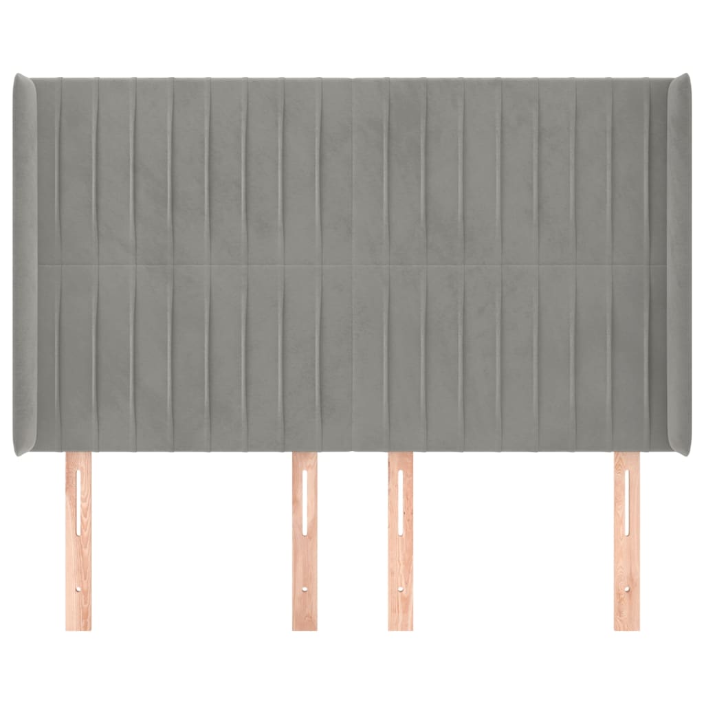 Uzglavlje s ušima svjetlosivo 147x16x118/128 cm baršunasto