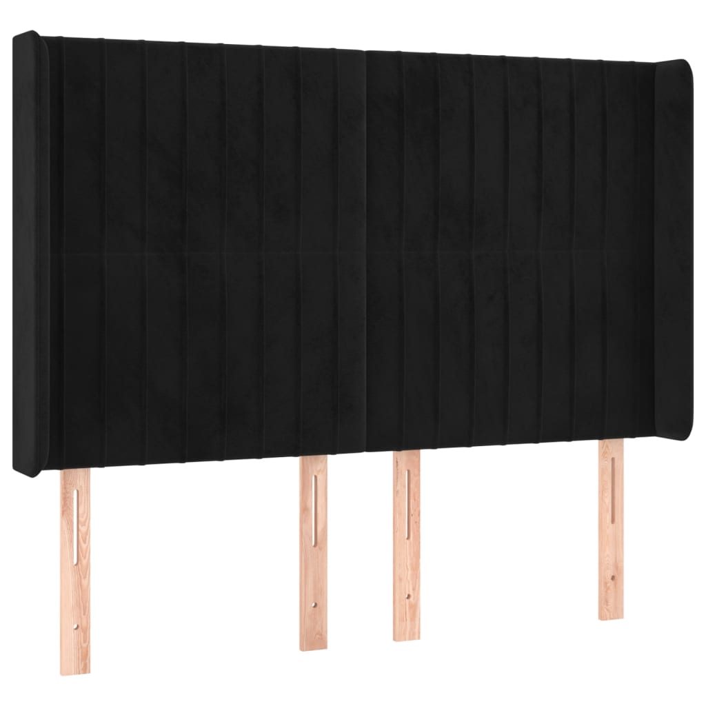 Uzglavlje s ušima crno 147x16x118/128 cm baršunasto