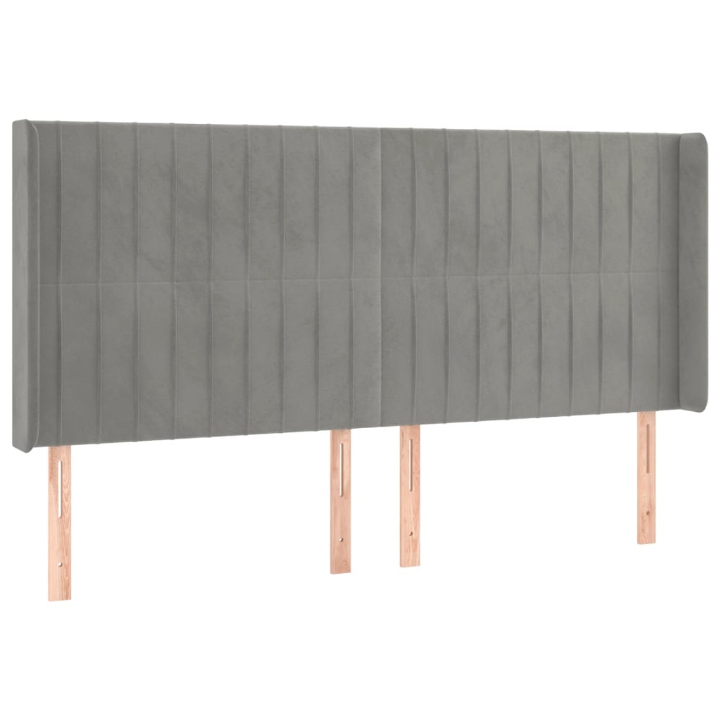Uzglavlje s ušima svjetlosivo 183x16x118/128 cm baršunasto