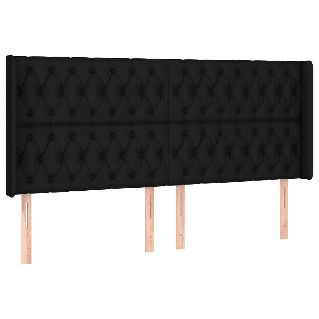 Uzglavlje s ušima crno 183x16x118/128 cm od tkanine