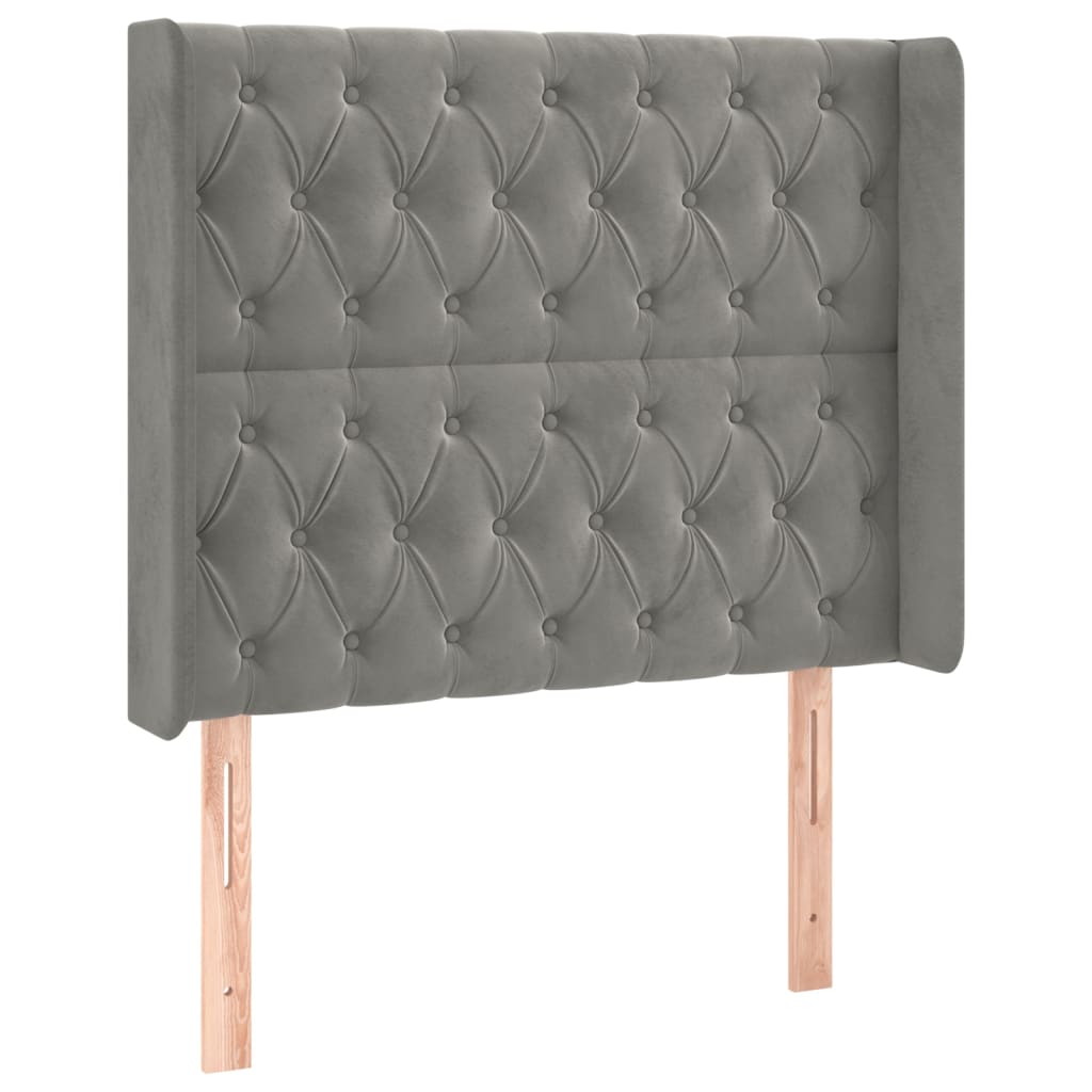 Uzglavlje s ušima svjetlosivo 103x16x118/128 cm baršunasto