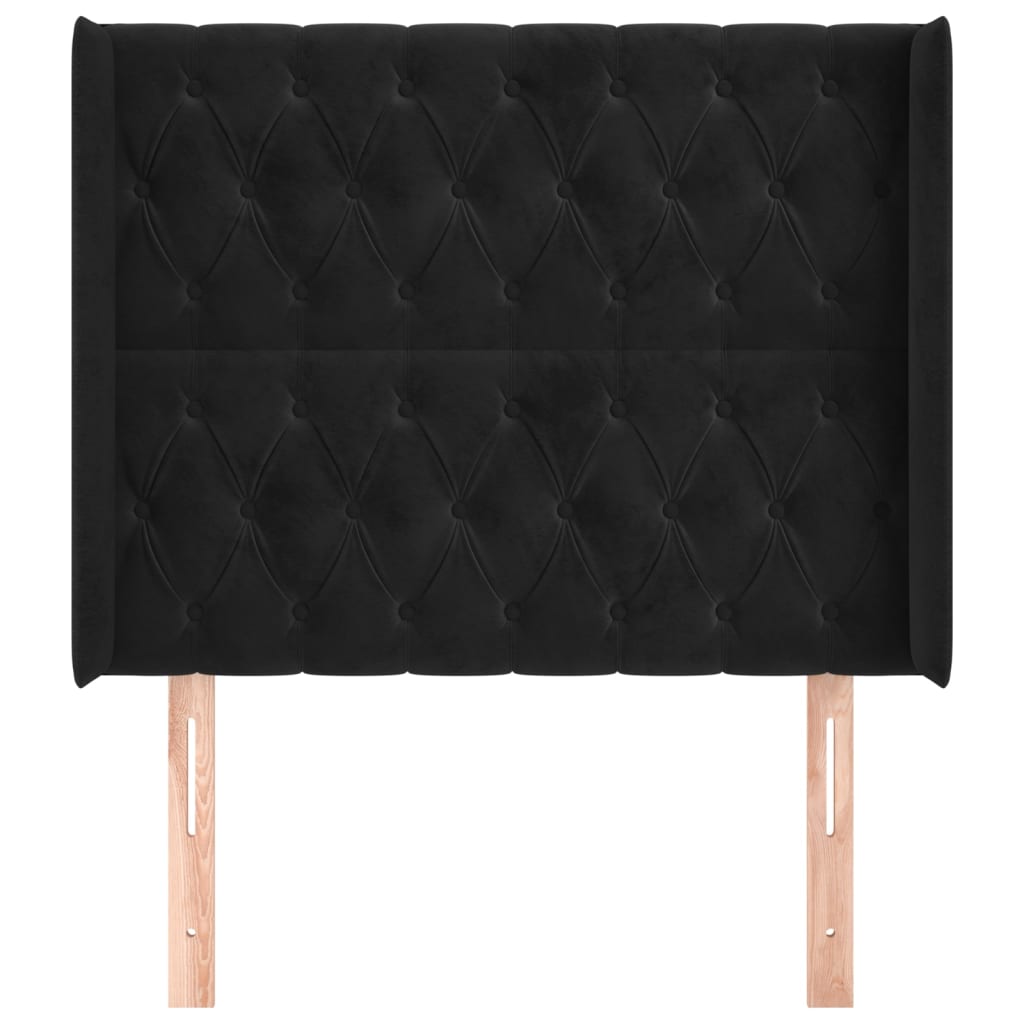 Uzglavlje s ušima crno 103x16x118/128 cm baršunasto