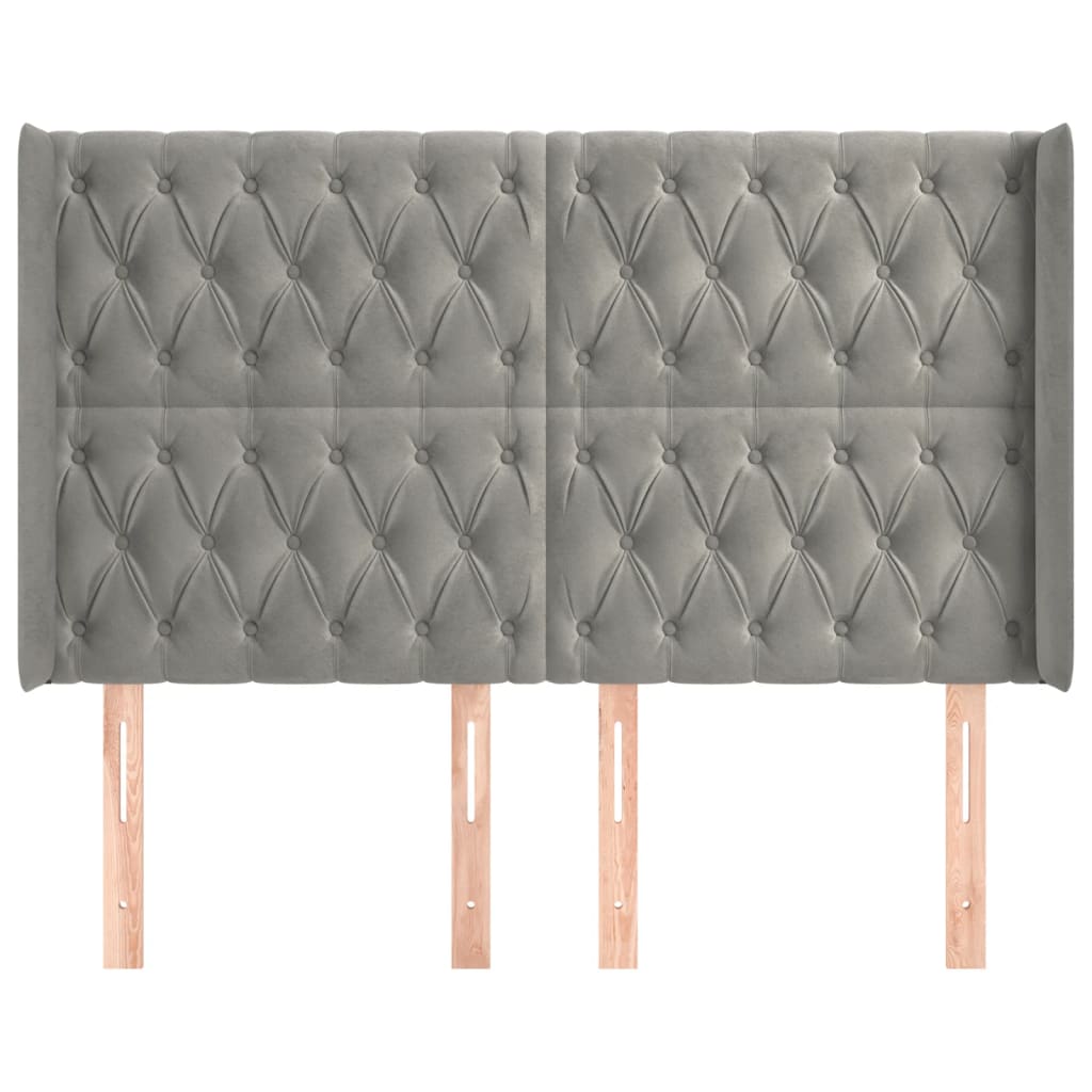 Uzglavlje s ušima svjetlosivo 147x16x118/128 cm baršunasto