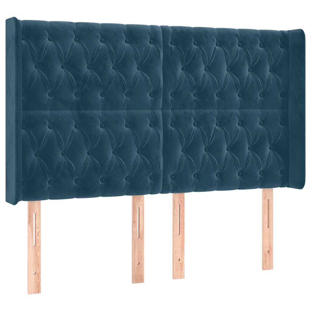 Uzglavlje s ušima tamnoplavo 147x16x118/128 cm baršunasto