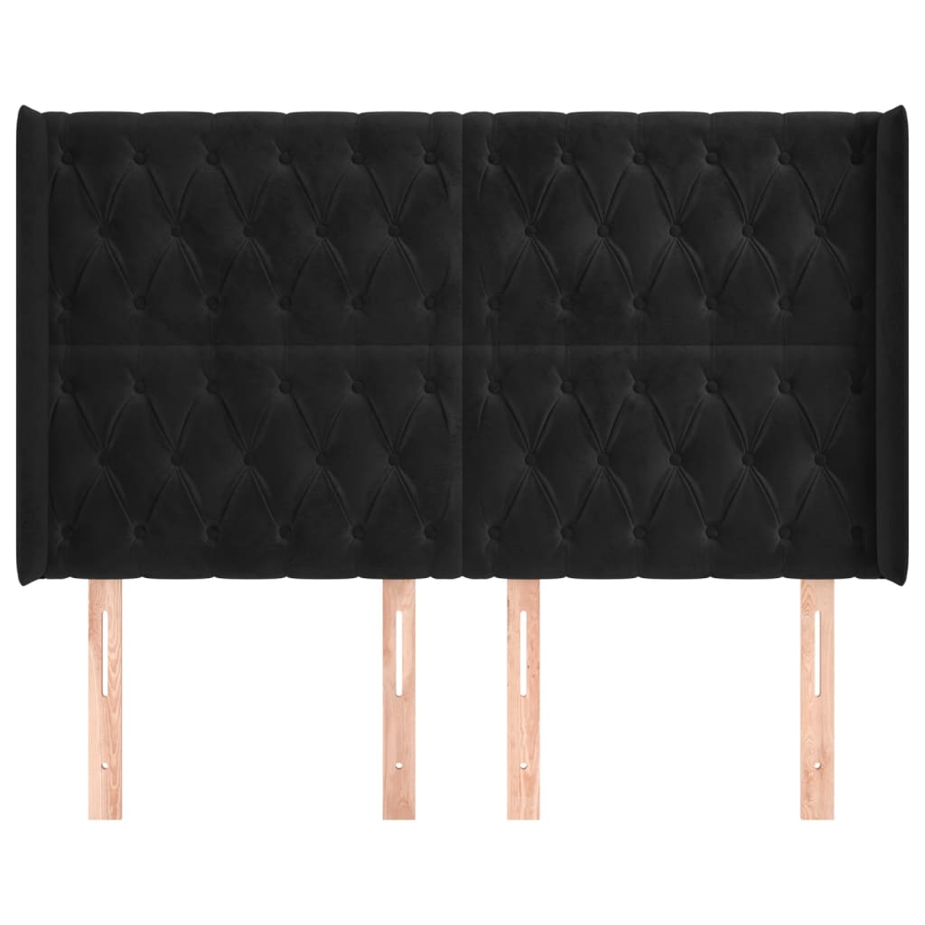 Uzglavlje s ušima crno 163x16x118/128 cm baršunasto
