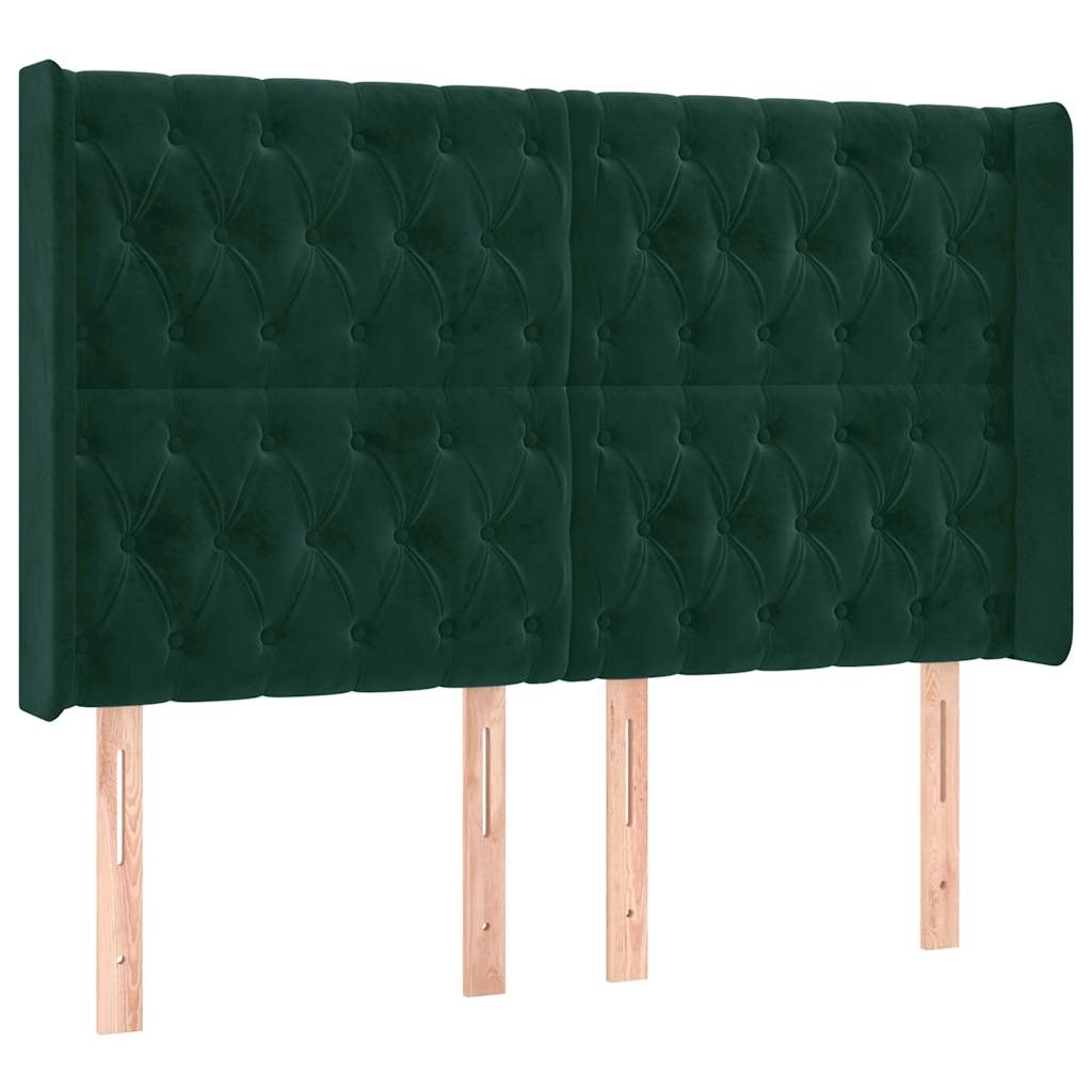 Uzglavlje s ušima tamnozeleno 163x16x118/128 cm baršunasto