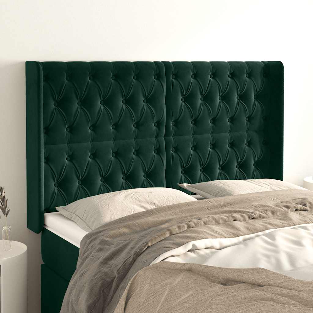 Uzglavlje s ušima tamnozeleno 163x16x118/128 cm baršunasto