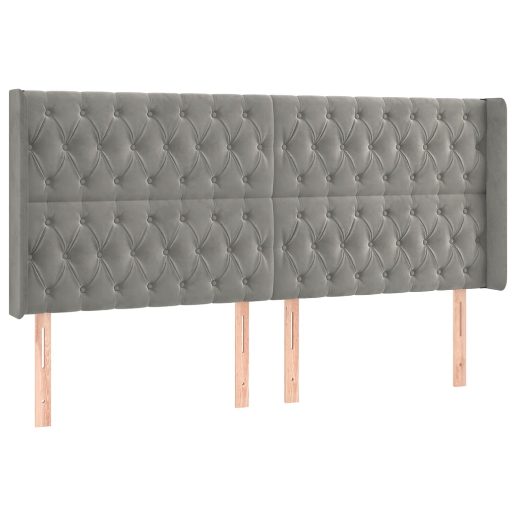Uzglavlje s ušima svjetlosivo 183x16x118/128 cm baršunasto