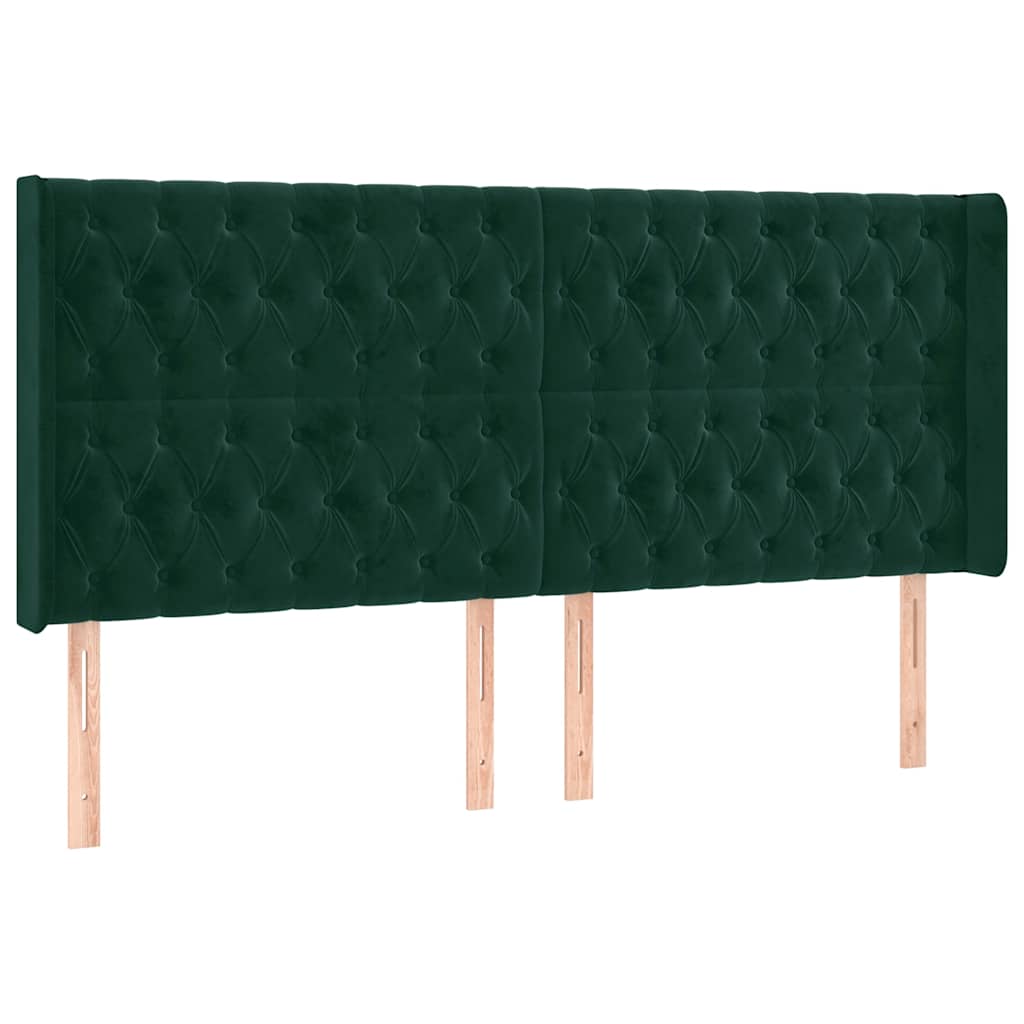 Uzglavlje s ušima tamnozeleno 183x16x118/128 cm baršunasto