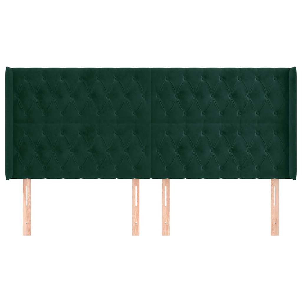 Uzglavlje s ušima tamnozeleno 183x16x118/128 cm baršunasto