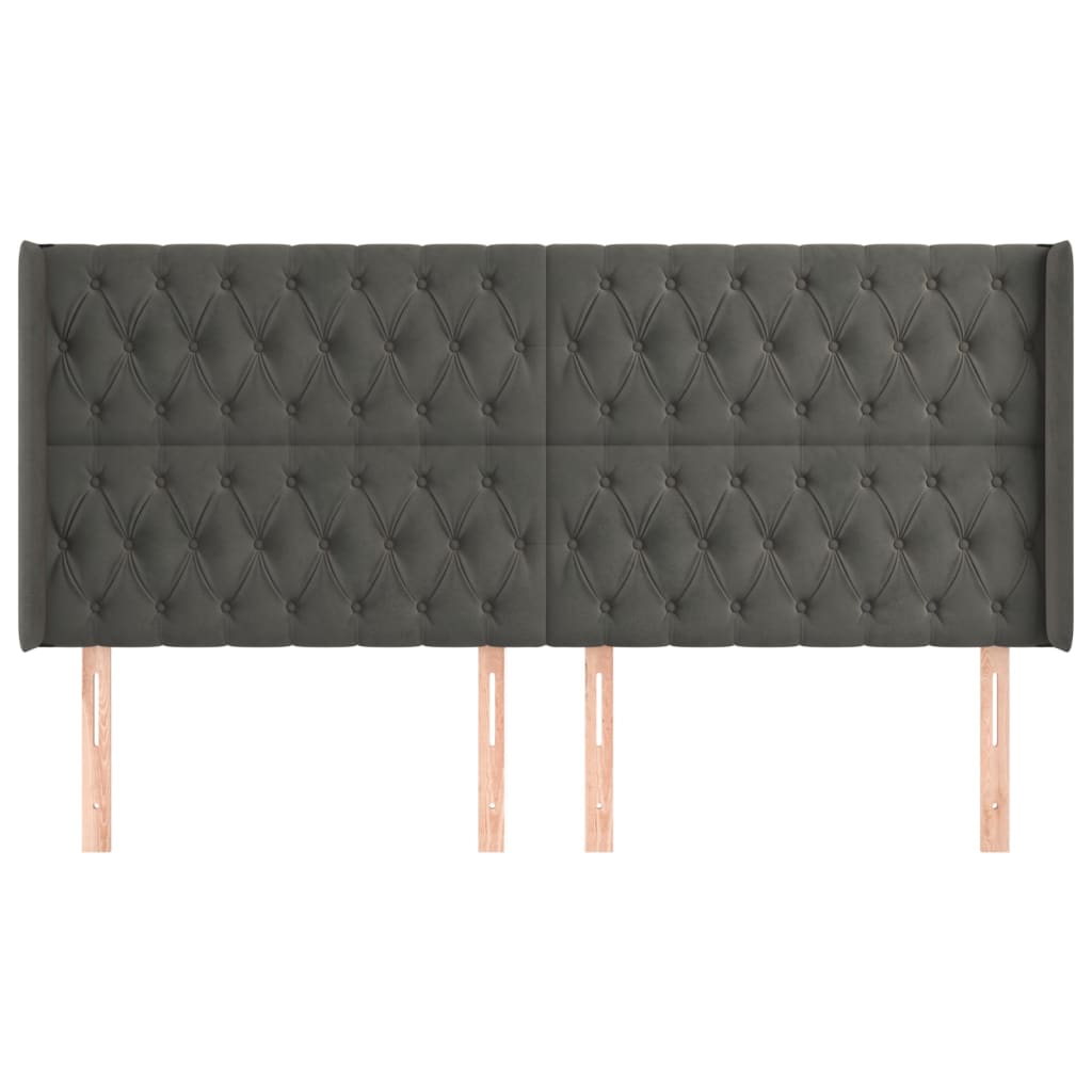 Uzglavlje s ušima tamnosivo 203x16x118/128 cm baršunasto