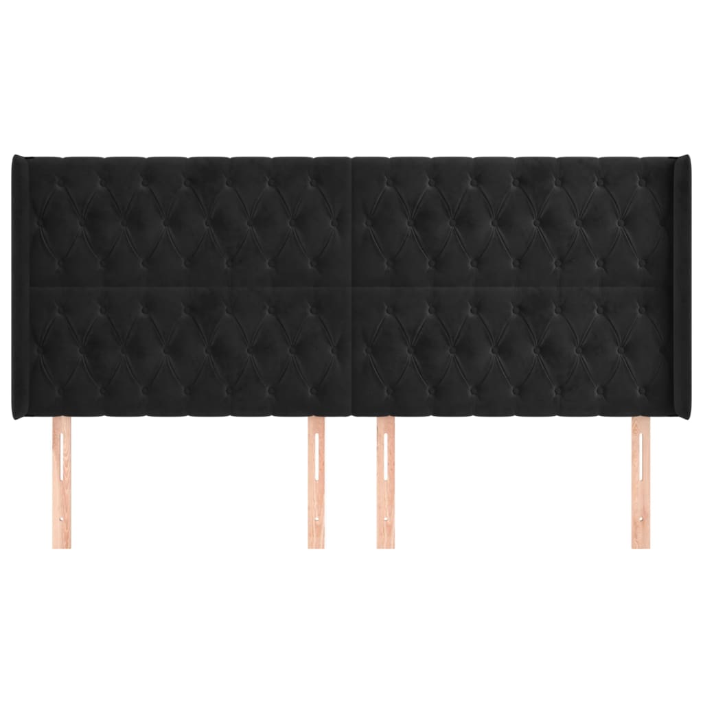 Uzglavlje s ušima crno 203x16x118/128 cm baršunasto