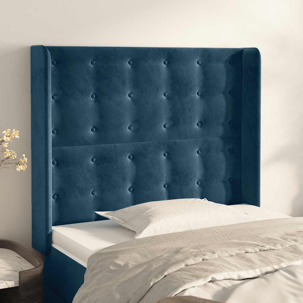 Uzglavlje s ušima tamnoplavo 83x16x118/128 cm baršunasto