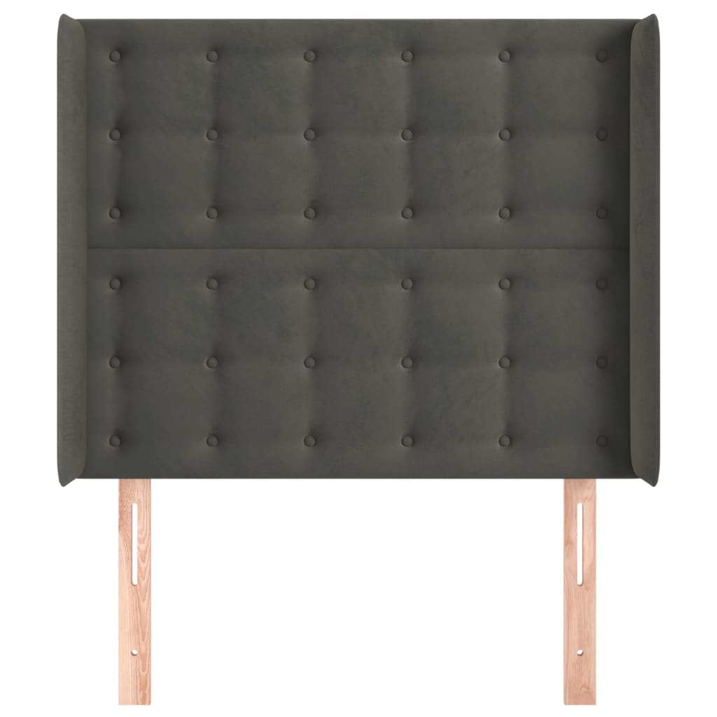 Uzglavlje s ušima tamnosivo 93x16x118/128 cm baršunasto