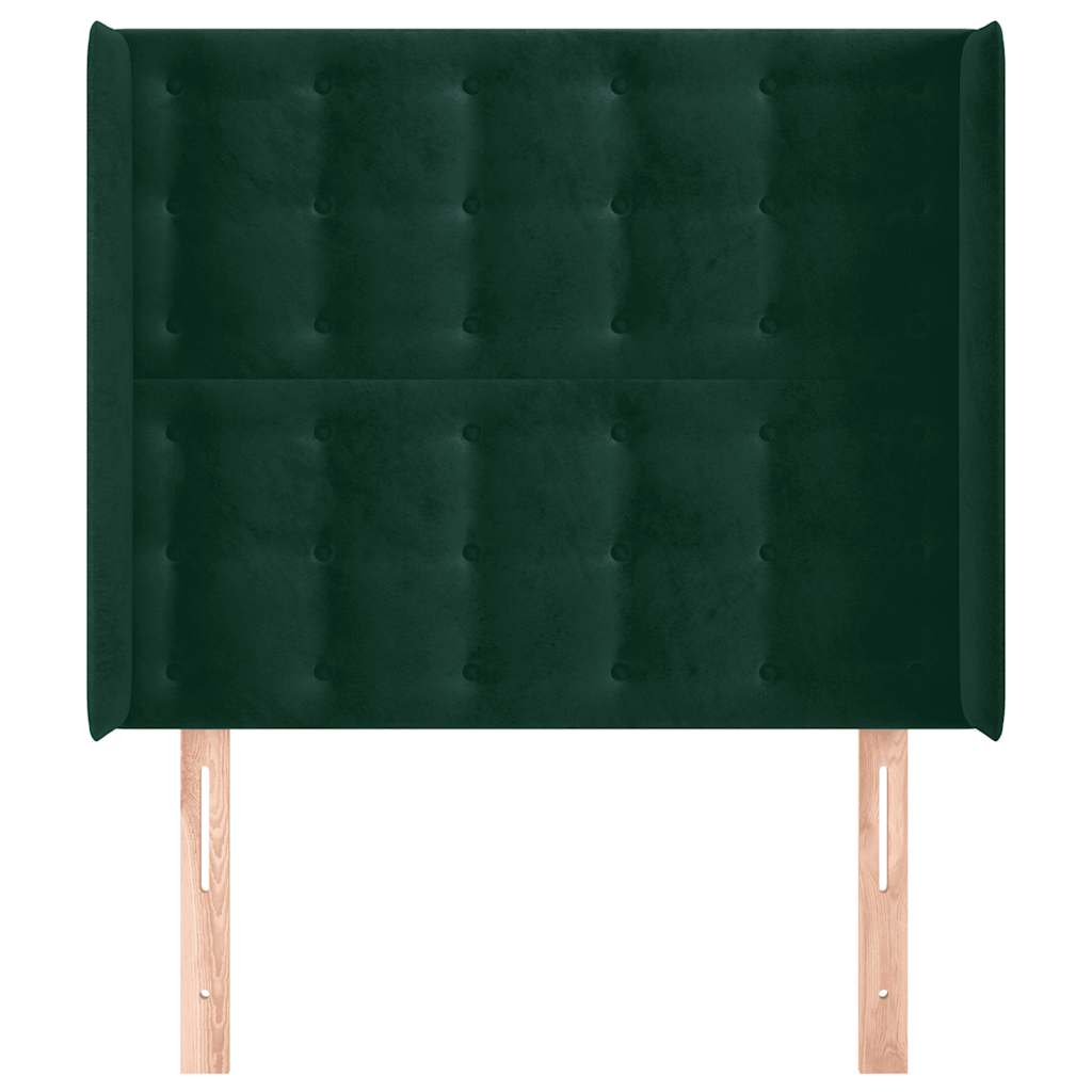 Uzglavlje s ušima tamnozeleno 93x16x118/128 cm baršunasto