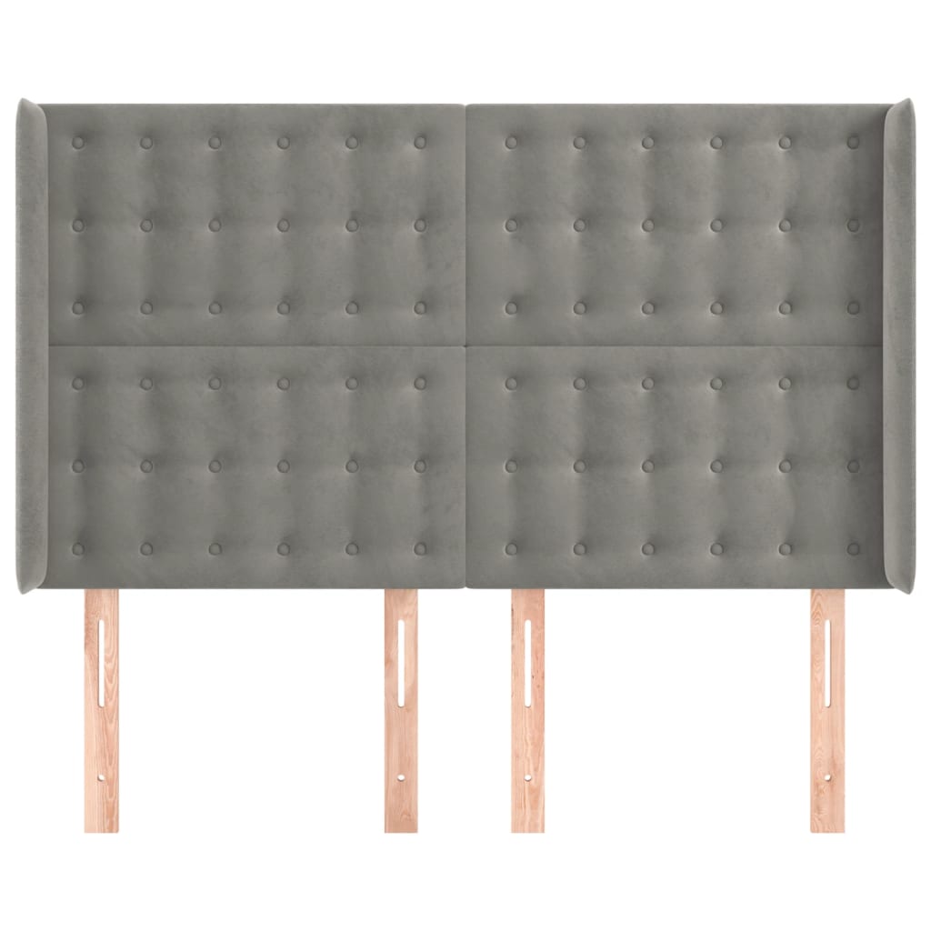 Uzglavlje s ušima svjetlosivo 147x16x118/128 cm baršunasto