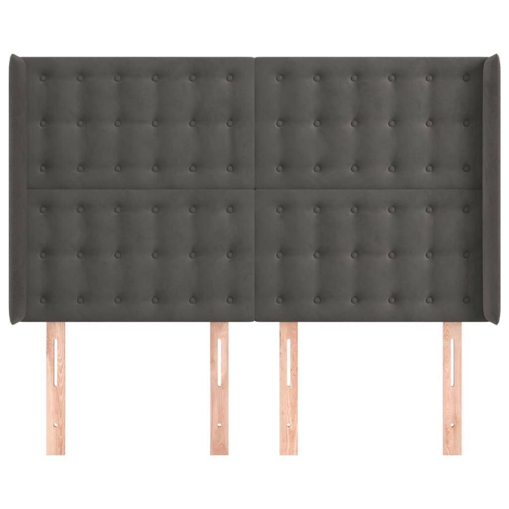Uzglavlje s ušima tamnosivo 147x16x118/128 cm baršunasto