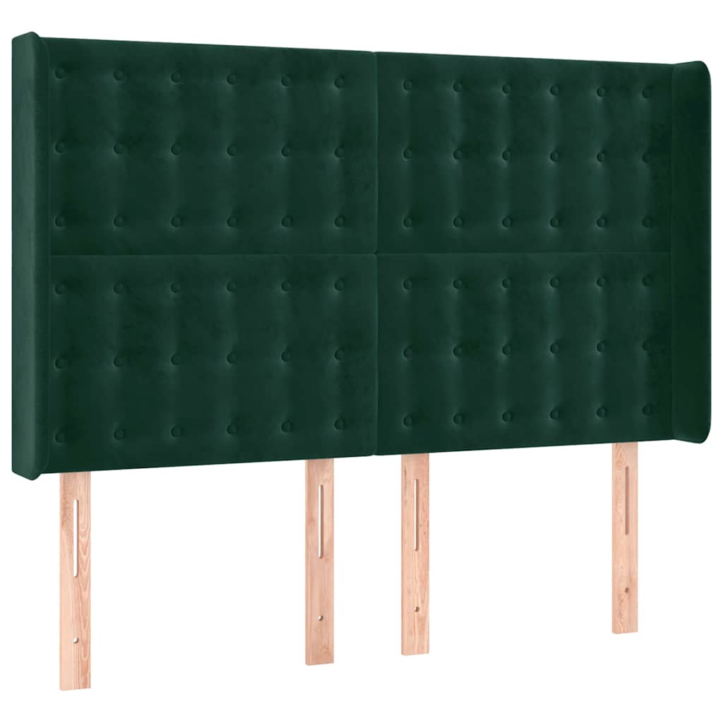 Uzglavlje s ušima tamnozeleno 147x16x118/128 cm baršunasto