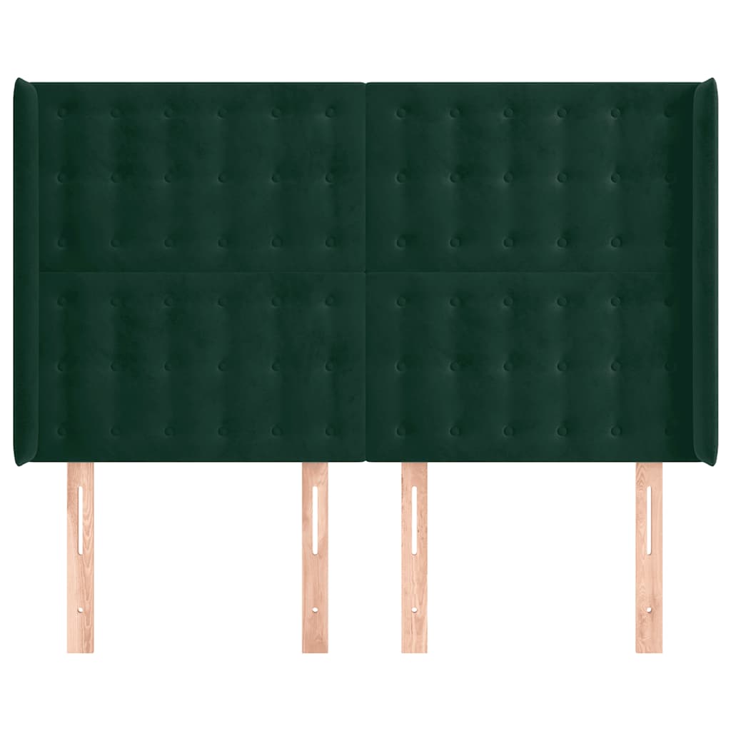 Uzglavlje s ušima tamnozeleno 147x16x118/128 cm baršunasto