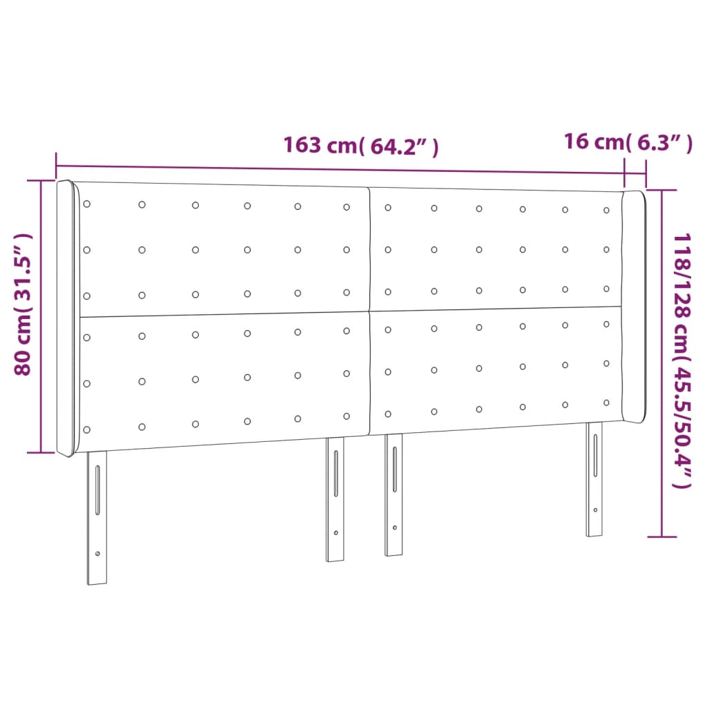 Uzglavlje s ušima ružičasto 163x16x118/128 cm baršunasto