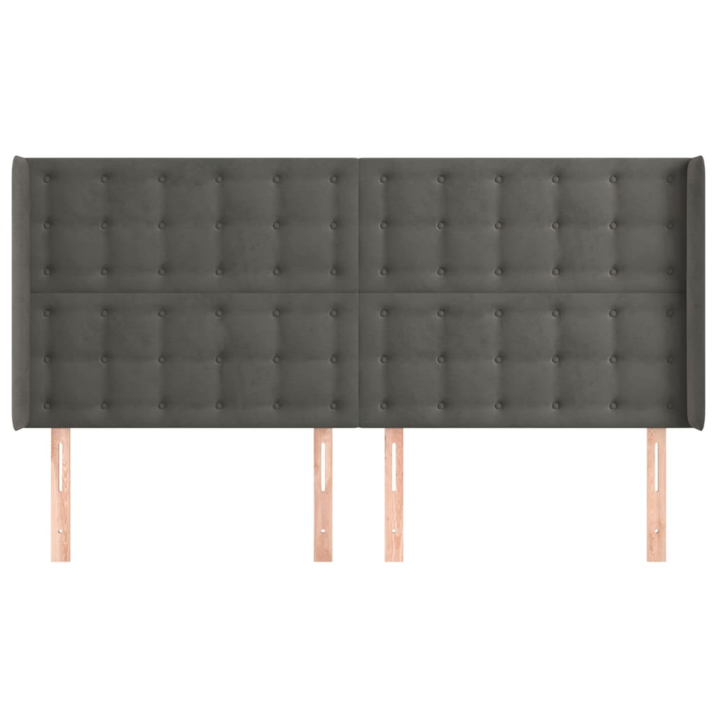 Uzglavlje s ušima tamnosivo 183x16x118/128 cm baršunasto