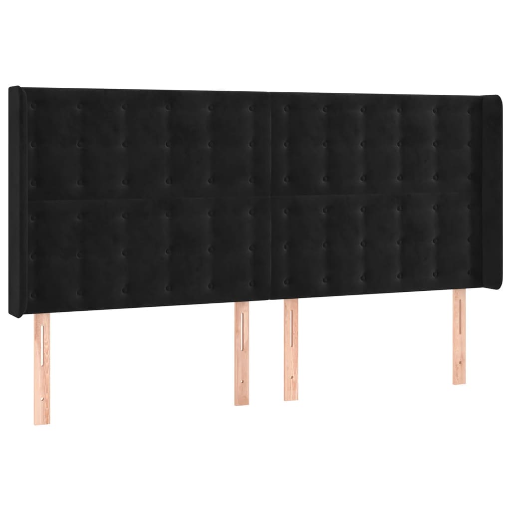 Uzglavlje s ušima crno 183x16x118/128 cm baršunasto