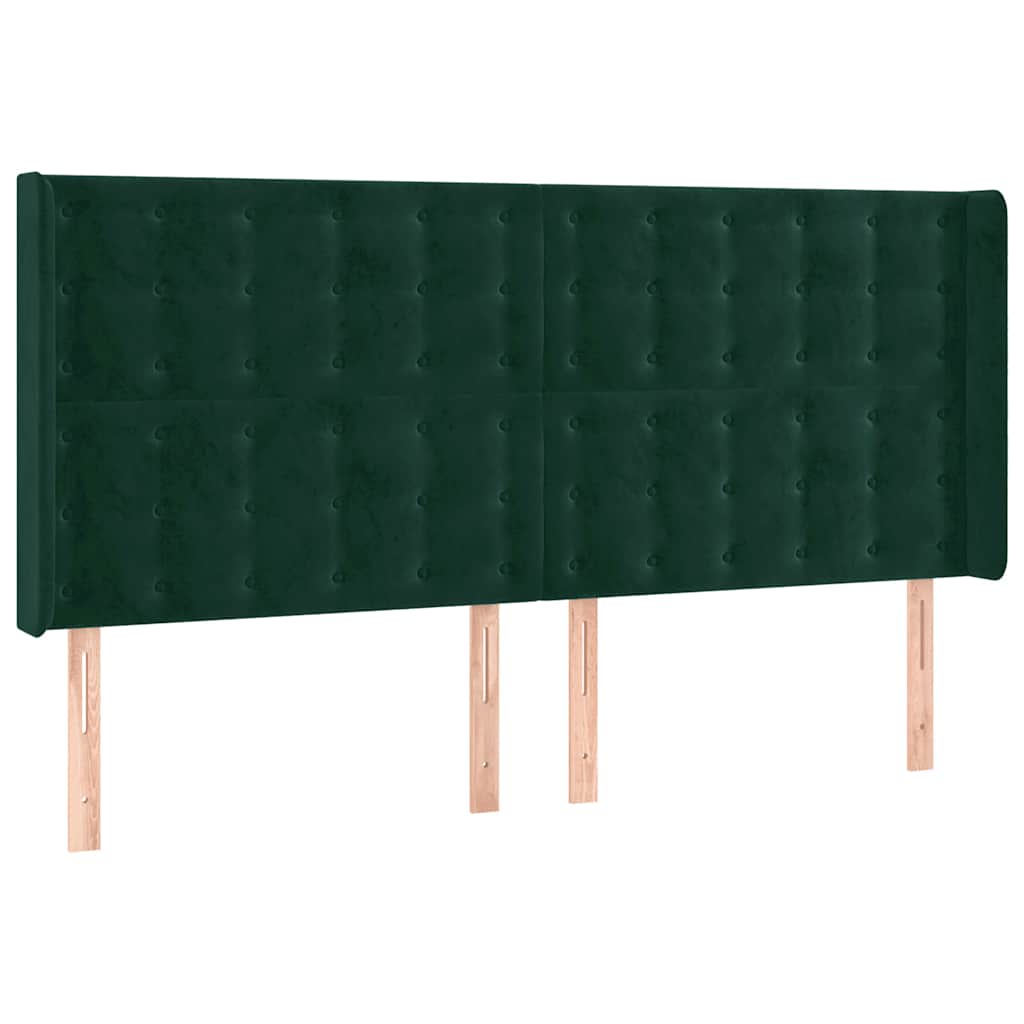 Uzglavlje s ušima tamnozeleno 183x16x118/128 cm baršunasto
