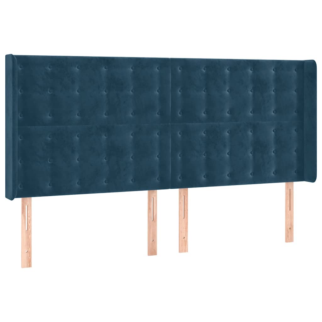 Uzglavlje s ušima tamnoplavo 183x16x118/128 cm baršunasto