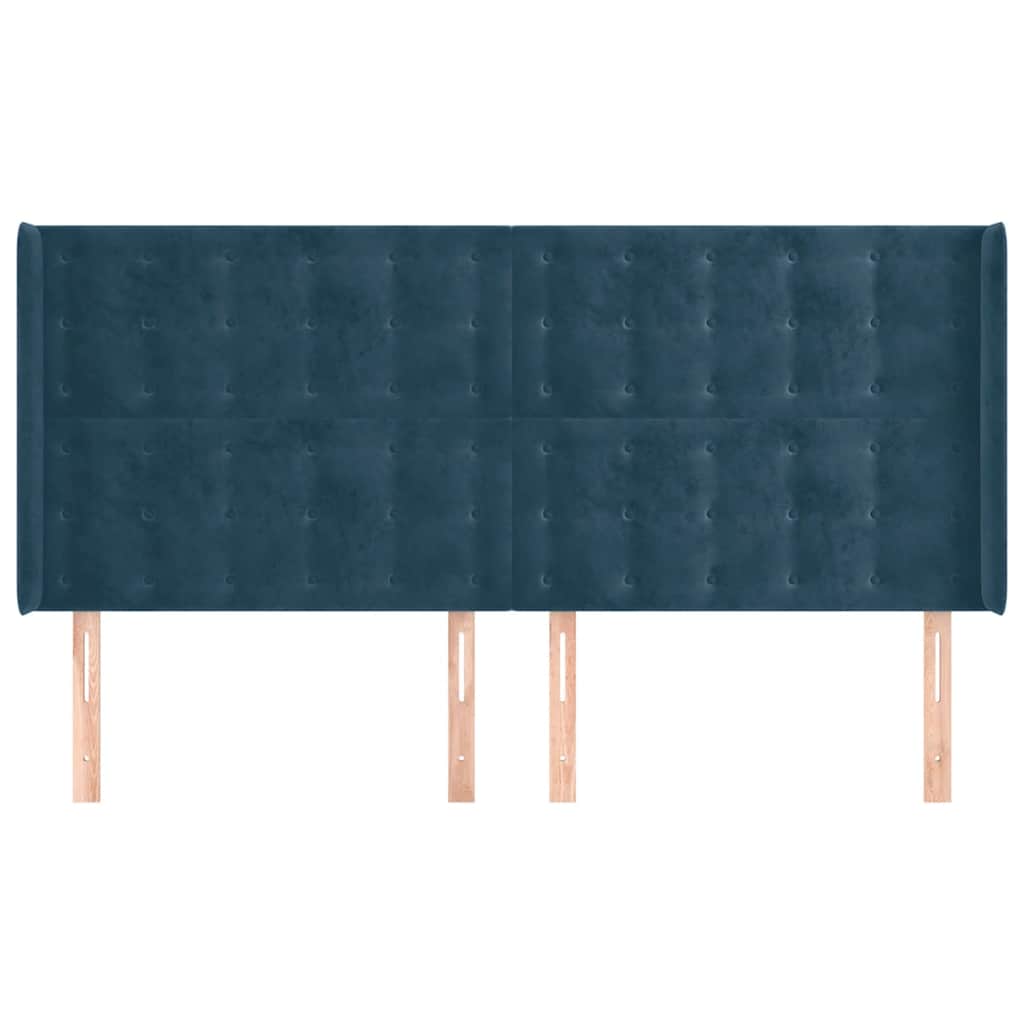 Uzglavlje s ušima tamnoplavo 183x16x118/128 cm baršunasto