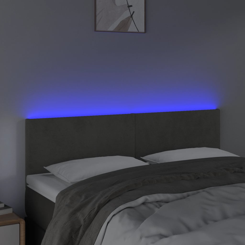 LED uzglavlje tamnosivo 144x5x78/88 cm baršunasto