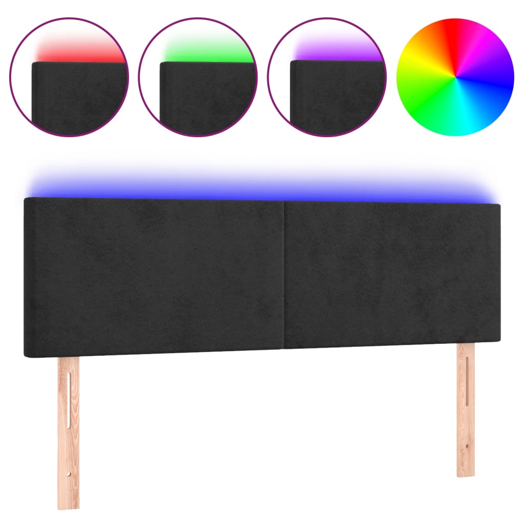 LED uzglavlje crno 144x5x78/88 cm baršunasto