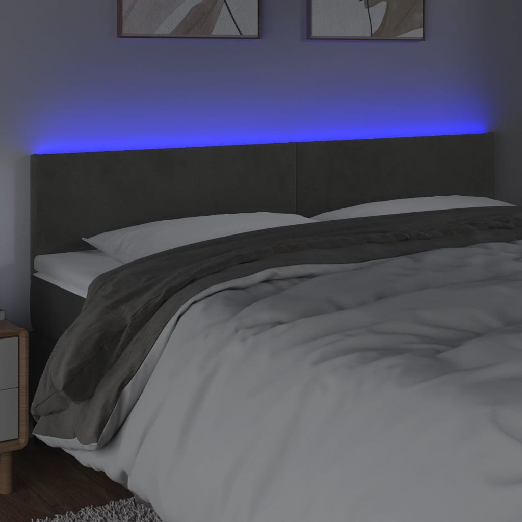 LED uzglavlje tamnosivo 180x5x78/88 cm baršunasto