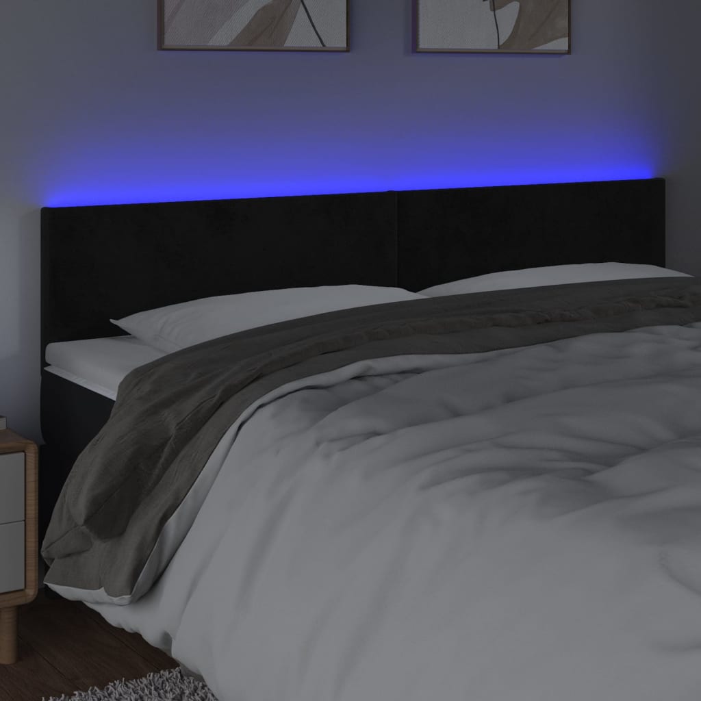 LED uzglavlje crno 200x5x78/88 cm baršunasto