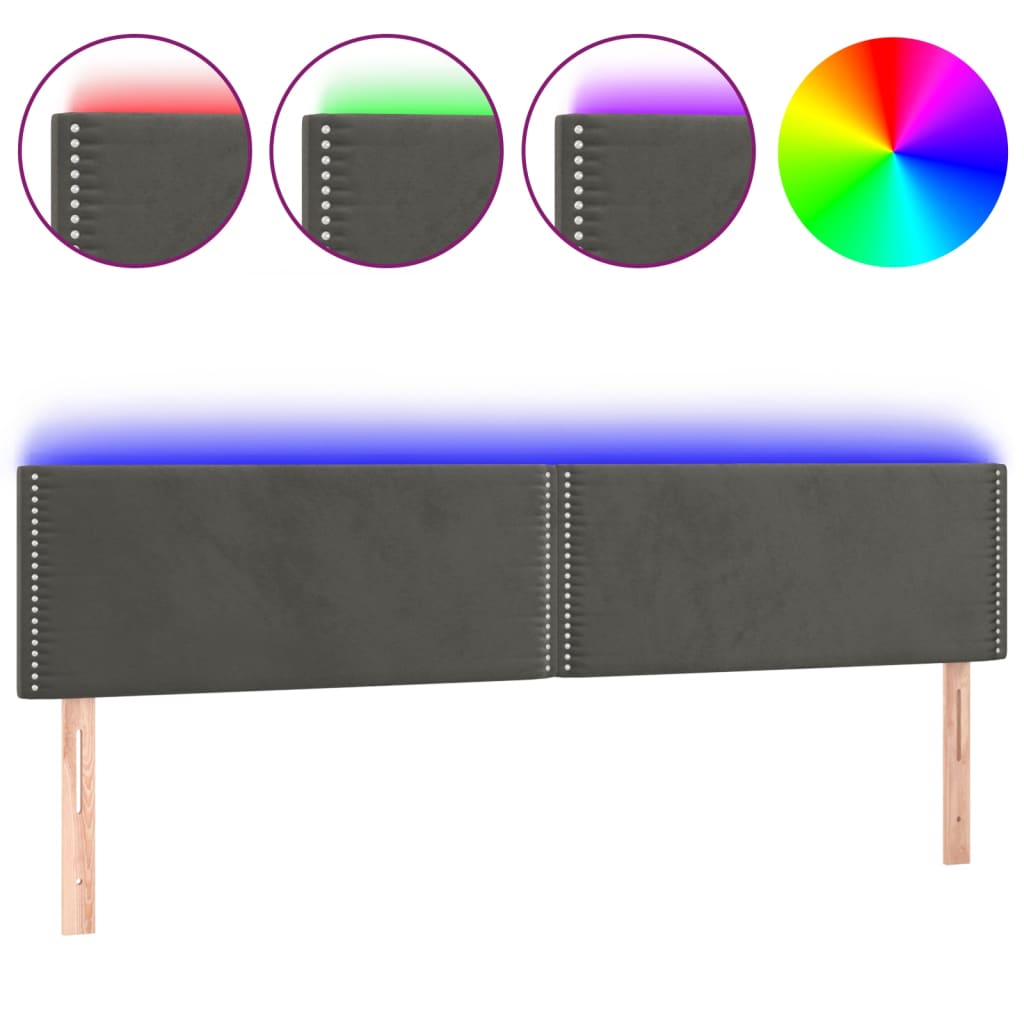 LED uzglavlje tamnosivo 180x5x78/88 cm baršunasto