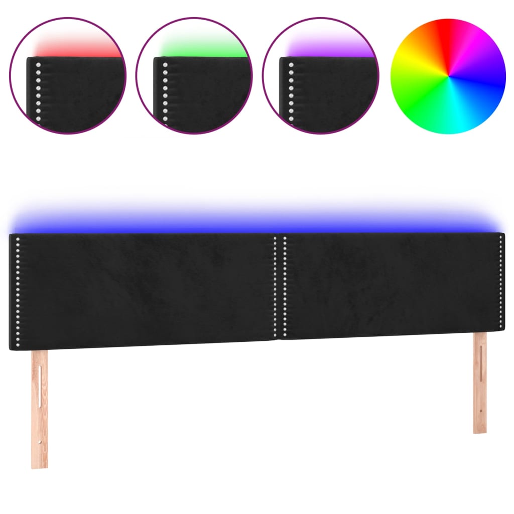 LED uzglavlje crno 180x5x78/88 cm baršunasto