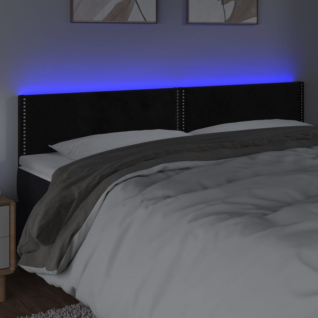 LED uzglavlje crno 180x5x78/88 cm baršunasto
