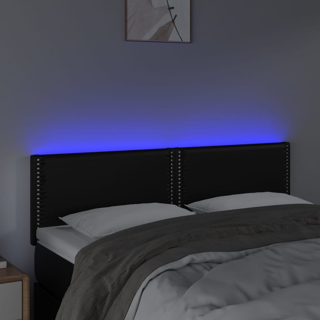 LED uzglavlje crno 144 x 5 x 78/88 cm od umjetne kože