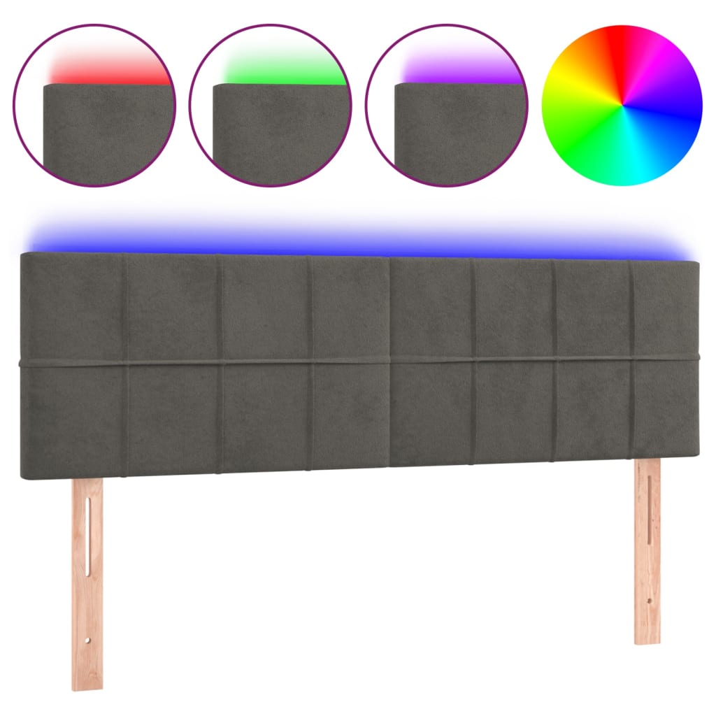 LED uzglavlje tamnosivo 144x5x78/88 cm baršunasto