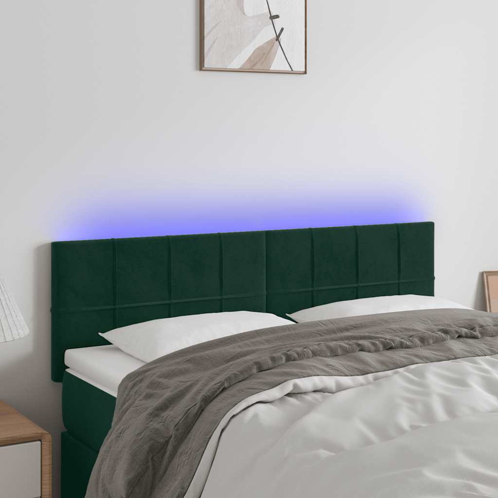 LED uzglavlje tamnozeleno 144x5x78/88 cm baršunasto