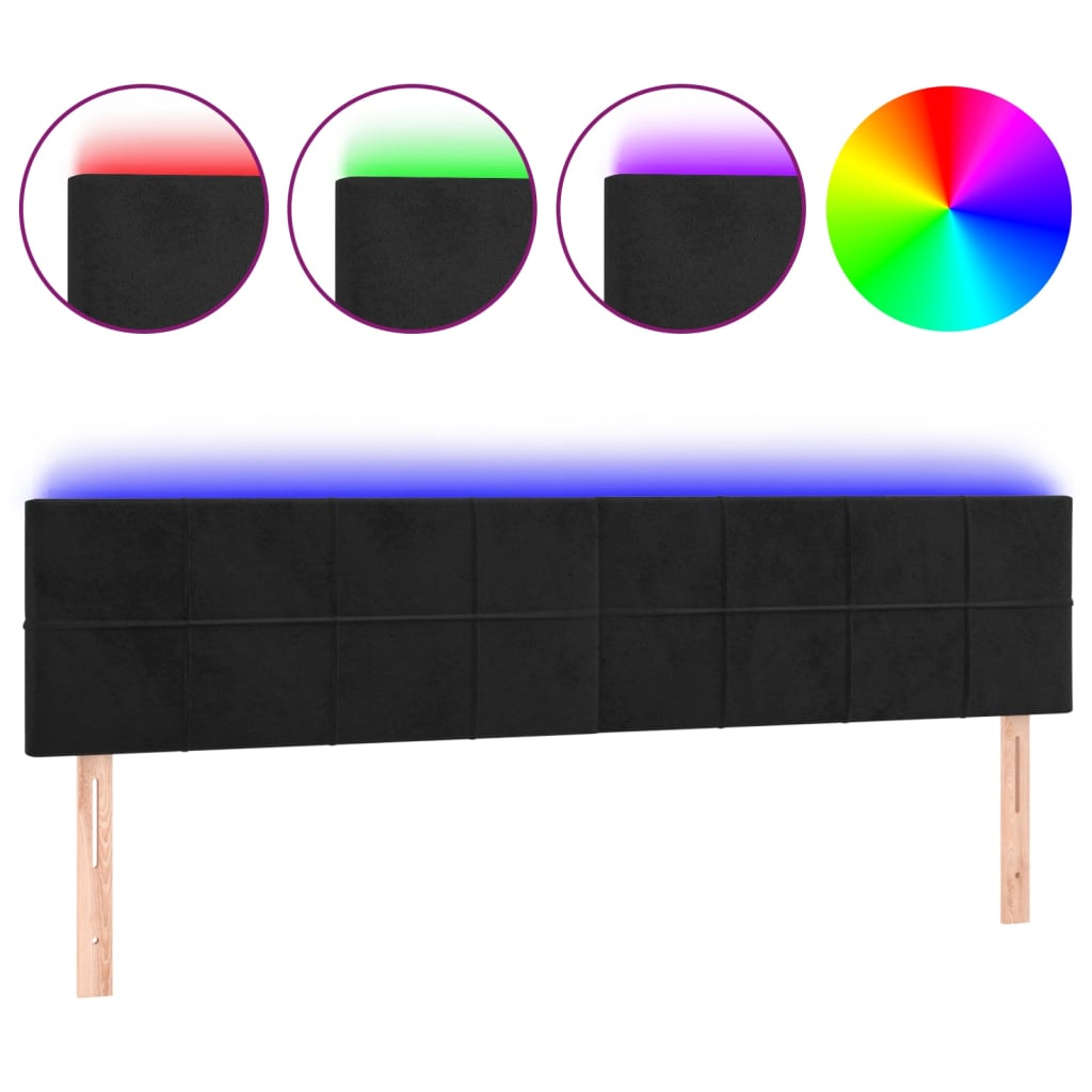 LED uzglavlje crno 160x5x78/88 cm baršunasto