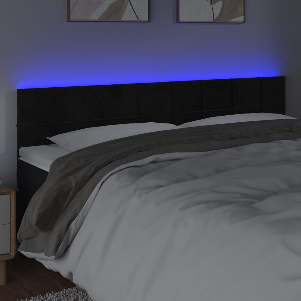 LED uzglavlje crno 200x5x78/88 cm baršunasto