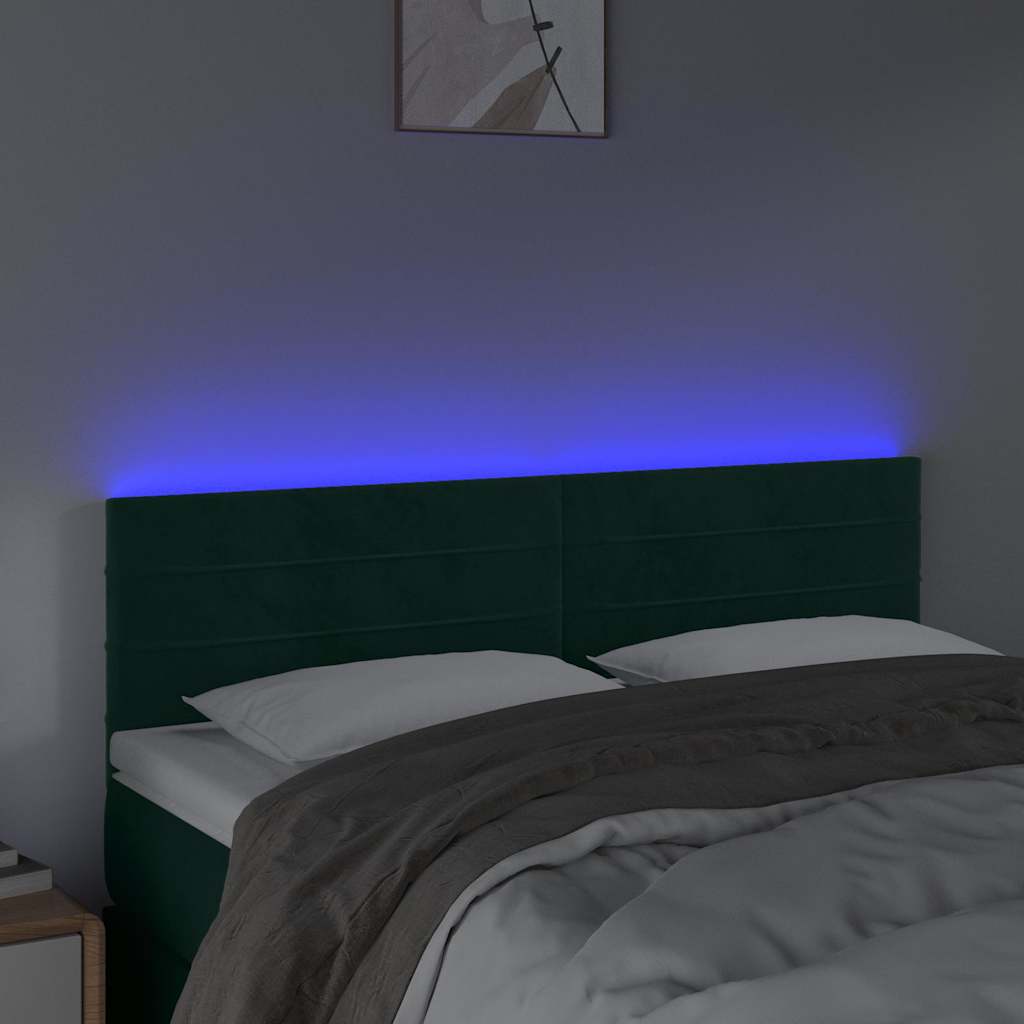 LED uzglavlje tamnozeleno 144x5x78/88 cm baršunasto