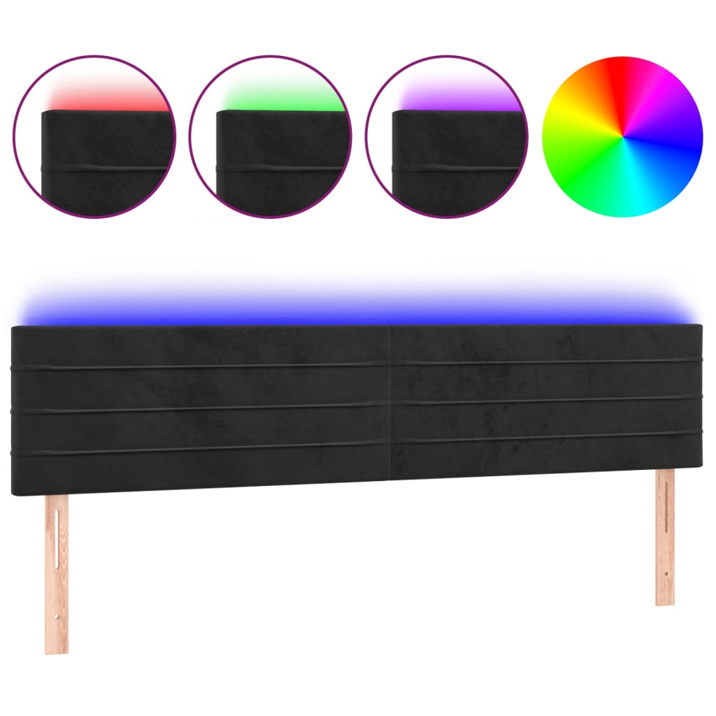 LED uzglavlje crno 180x5x78/88 cm baršunasto